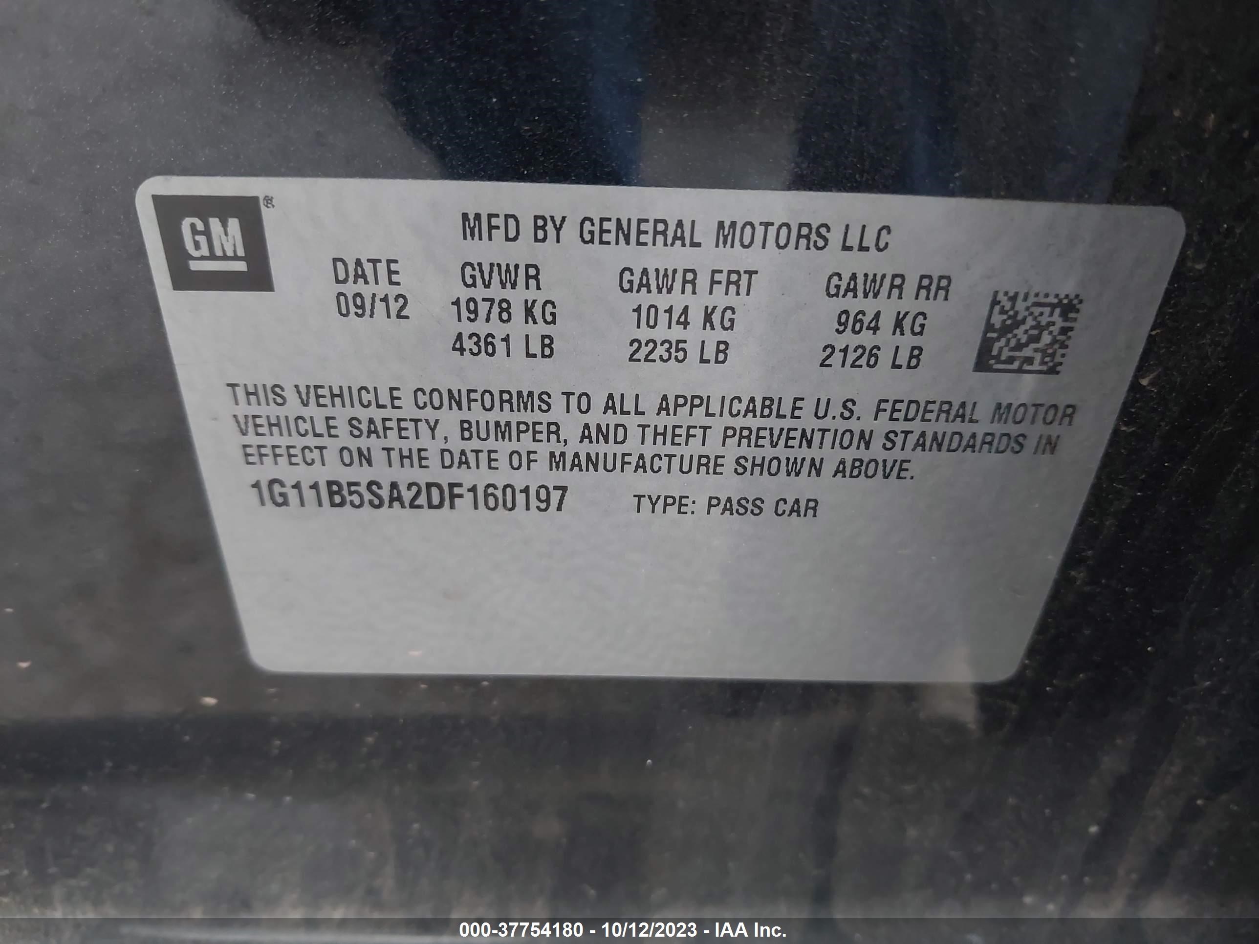 Photo 8 VIN: 1G11B5SA2DF160197 - CHEVROLET MALIBU 