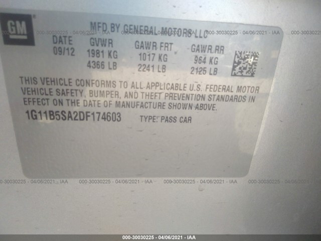 Photo 8 VIN: 1G11B5SA2DF174603 - CHEVROLET MALIBU 