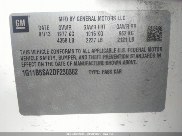 Photo 8 VIN: 1G11B5SA2DF230362 - CHEVROLET MALIBU 