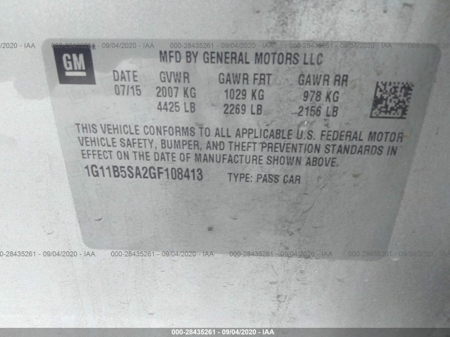 Photo 8 VIN: 1G11B5SA2GF108413 - CHEVROLET MALIBU LIMITED 