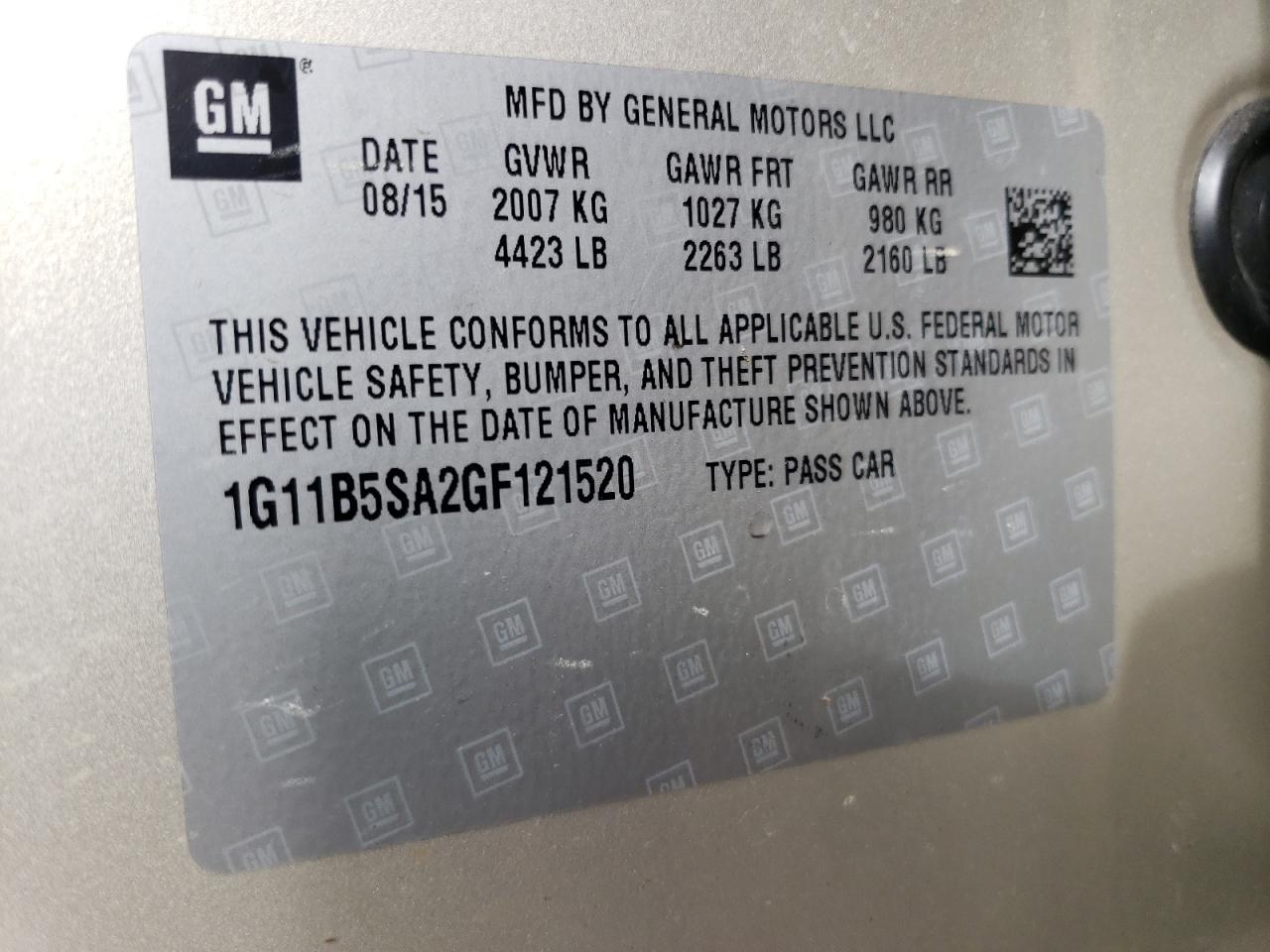 Photo 11 VIN: 1G11B5SA2GF121520 - CHEVROLET MALIBU 