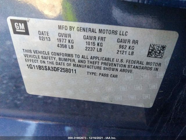 Photo 8 VIN: 1G11B5SA3DF258011 - CHEVROLET MALIBU 