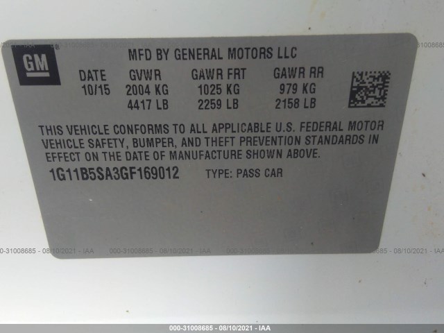 Photo 8 VIN: 1G11B5SA3GF169012 - CHEVROLET MALIBU LIMITED 