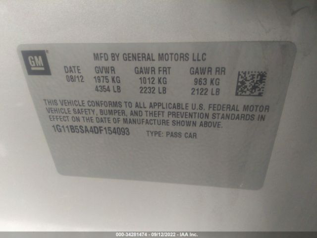 Photo 8 VIN: 1G11B5SA4DF154093 - CHEVROLET MALIBU 