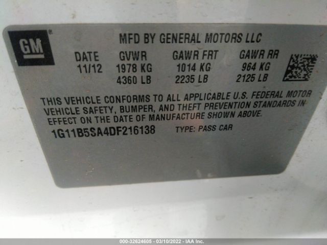 Photo 8 VIN: 1G11B5SA4DF216138 - CHEVROLET MALIBU 