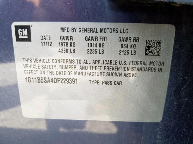 Photo 9 VIN: 1G11B5SA4DF229391 - CHEVROLET MALIBU LS 