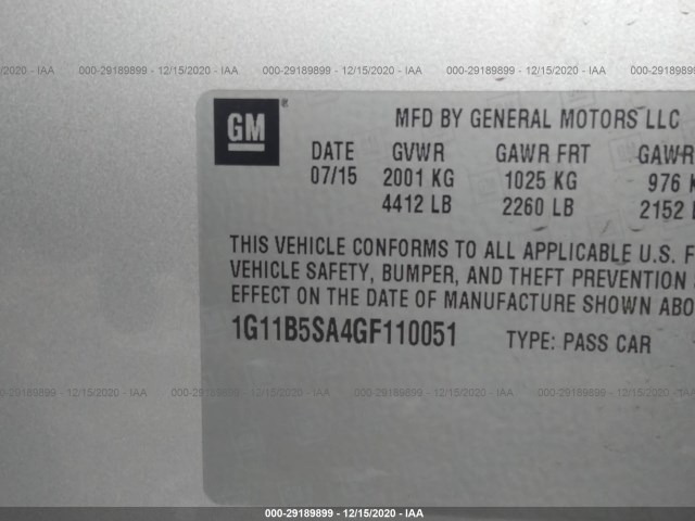 Photo 8 VIN: 1G11B5SA4GF110051 - CHEVROLET MALIBU LIMITED 