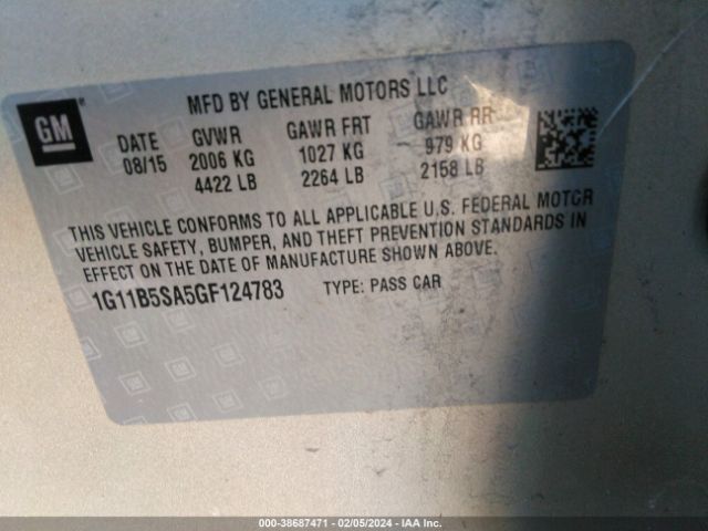 Photo 8 VIN: 1G11B5SA5GF124783 - CHEVROLET MALIBU LIMITED 