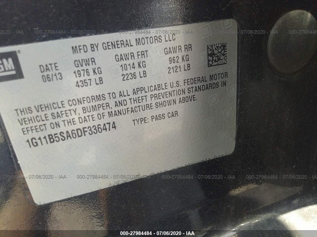 Photo 8 VIN: 1G11B5SA6DF336474 - CHEVROLET MALIBU 