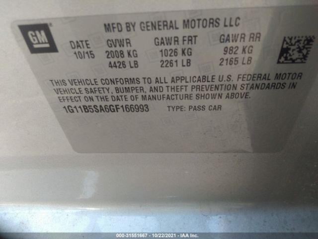 Photo 8 VIN: 1G11B5SA6GF166993 - CHEVROLET MALIBU LIMITED 