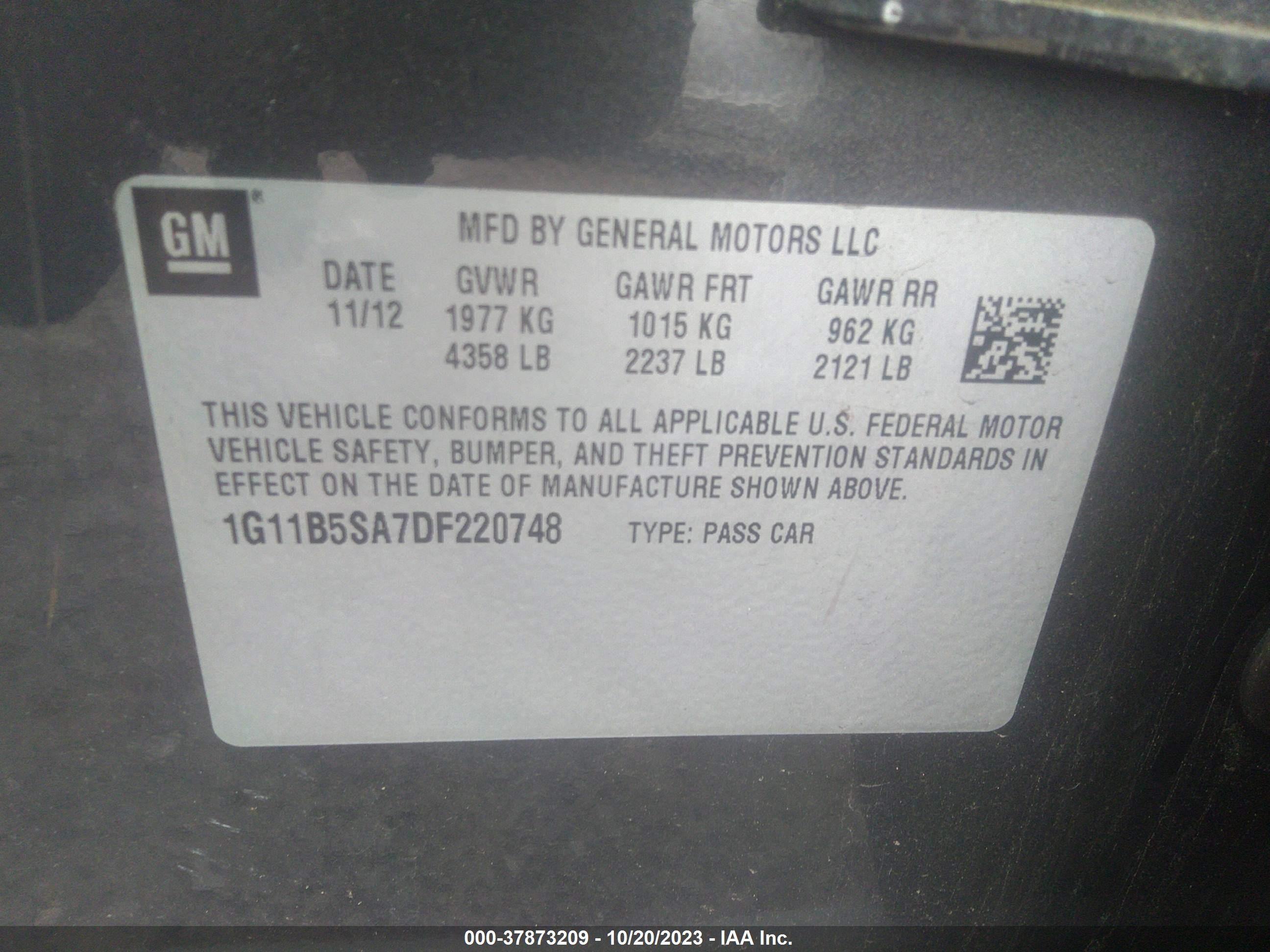 Photo 8 VIN: 1G11B5SA7DF220748 - CHEVROLET MALIBU 