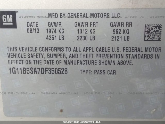 Photo 8 VIN: 1G11B5SA7DF350528 - CHEVROLET MALIBU 