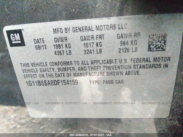 Photo 8 VIN: 1G11B5SA8DF154159 - CHEVROLET MALIBU 