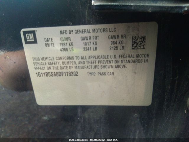 Photo 8 VIN: 1G11B5SA8DF178302 - CHEVROLET MALIBU 