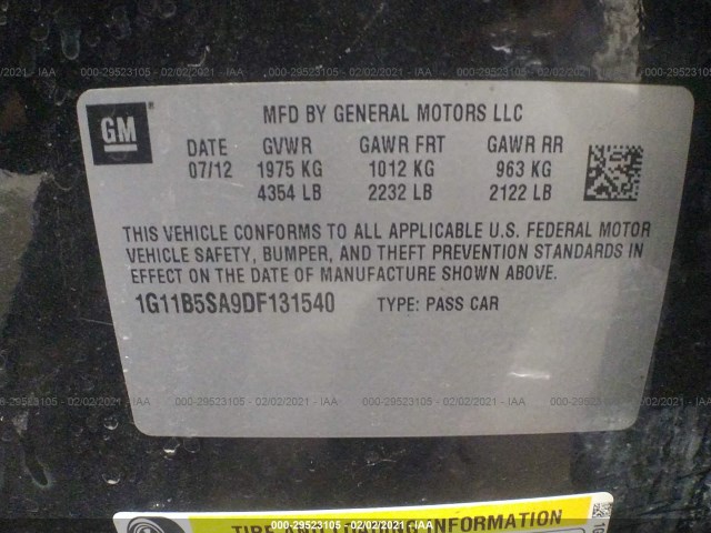 Photo 8 VIN: 1G11B5SA9DF131540 - CHEVROLET MALIBU 