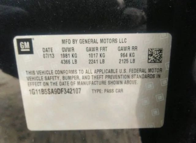 Photo 8 VIN: 1G11B5SA9DF342107 - CHEVROLET MALIBU 