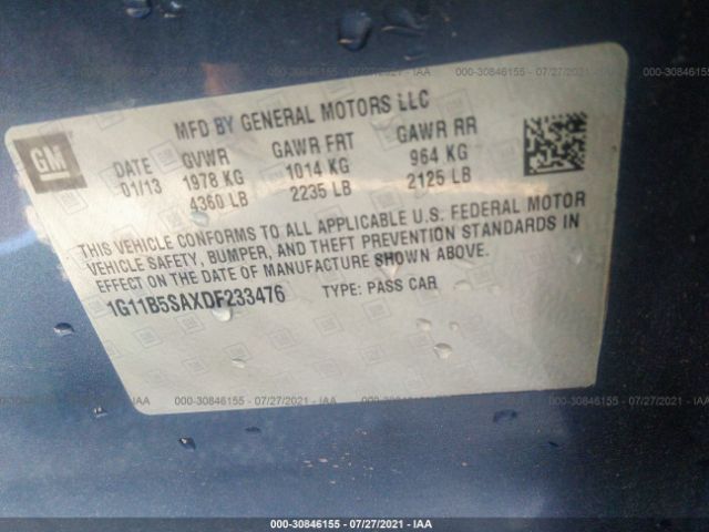 Photo 8 VIN: 1G11B5SAXDF233476 - CHEVROLET MALIBU 