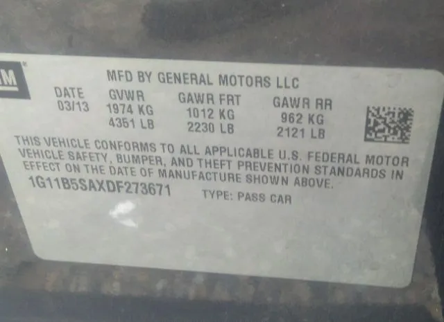 Photo 8 VIN: 1G11B5SAXDF273671 - CHEVROLET MALIBU 