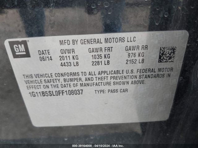 Photo 8 VIN: 1G11B5SL0FF108037 - CHEVROLET MALIBU 