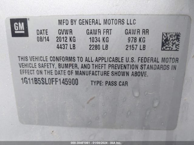 Photo 8 VIN: 1G11B5SL0FF145900 - CHEVROLET MALIBU 