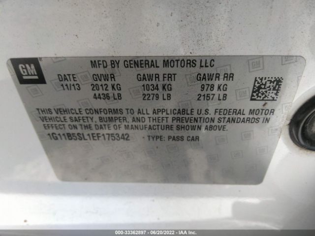 Photo 8 VIN: 1G11B5SL1EF175342 - CHEVROLET MALIBU 