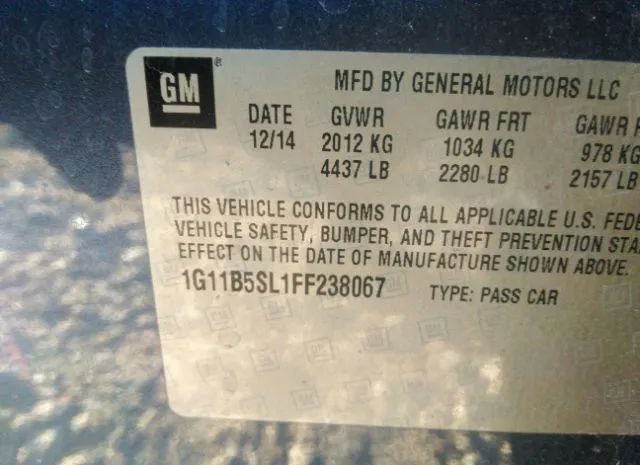 Photo 8 VIN: 1G11B5SL1FF238067 - CHEVROLET MALIBU 