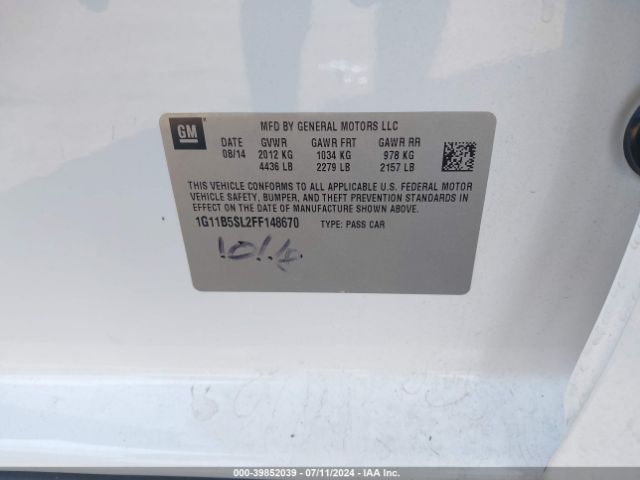 Photo 8 VIN: 1G11B5SL2FF148670 - CHEVROLET MALIBU 