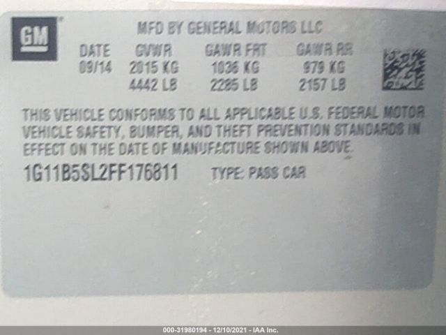 Photo 8 VIN: 1G11B5SL2FF176811 - CHEVROLET MALIBU 