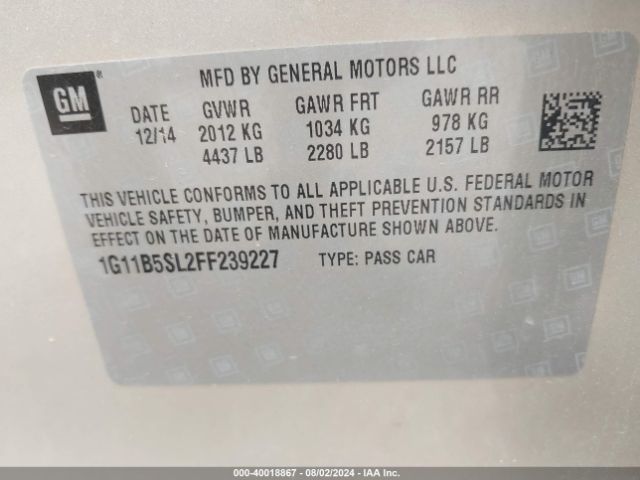 Photo 8 VIN: 1G11B5SL2FF239227 - CHEVROLET MALIBU 