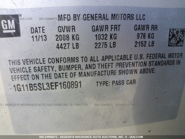 Photo 8 VIN: 1G11B5SL3EF160891 - CHEVROLET MALIBU 