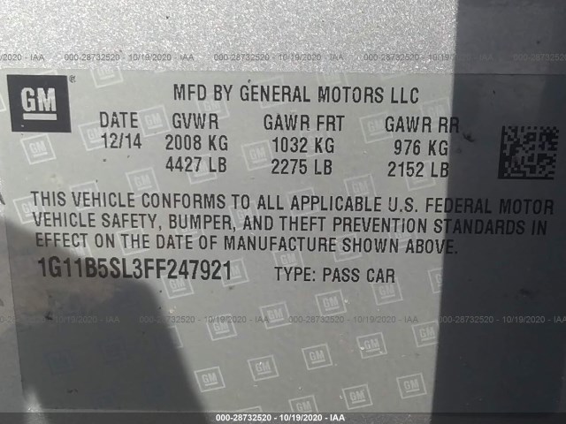 Photo 8 VIN: 1G11B5SL3FF247921 - CHEVROLET MALIBU 