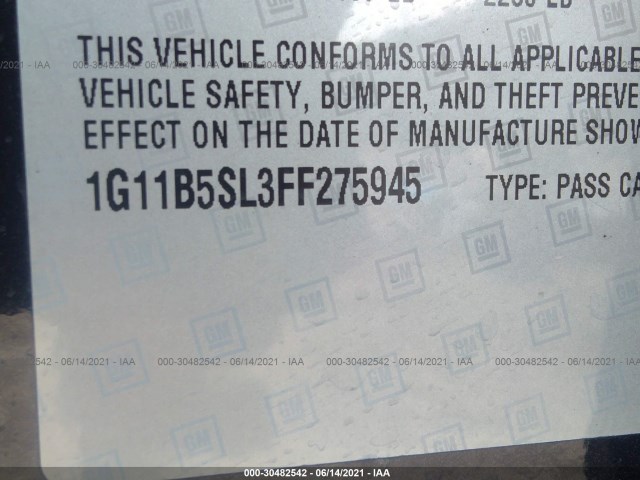 Photo 8 VIN: 1G11B5SL3FF275945 - CHEVROLET MALIBU 