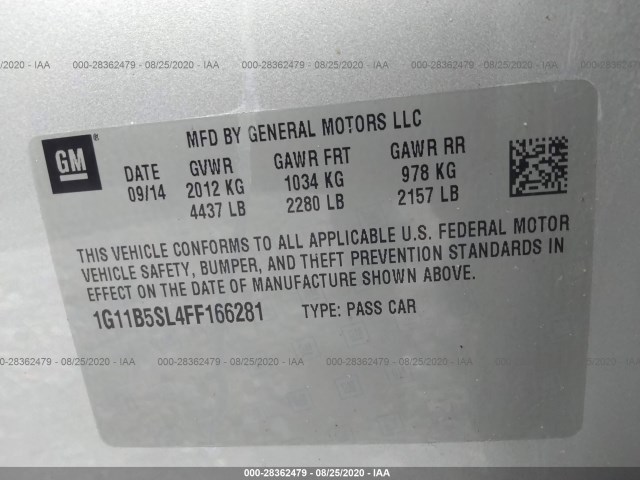 Photo 8 VIN: 1G11B5SL4FF166281 - CHEVROLET MALIBU 