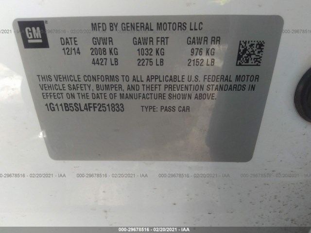 Photo 8 VIN: 1G11B5SL4FF251833 - CHEVROLET MALIBU 