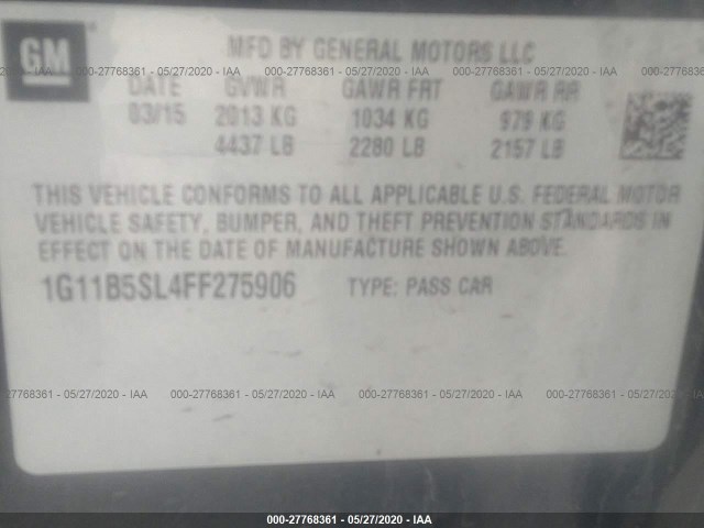 Photo 8 VIN: 1G11B5SL4FF275906 - CHEVROLET MALIBU 