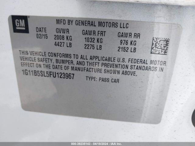 Photo 8 VIN: 1G11B5SL5FU123967 - CHEVROLET MALIBU 