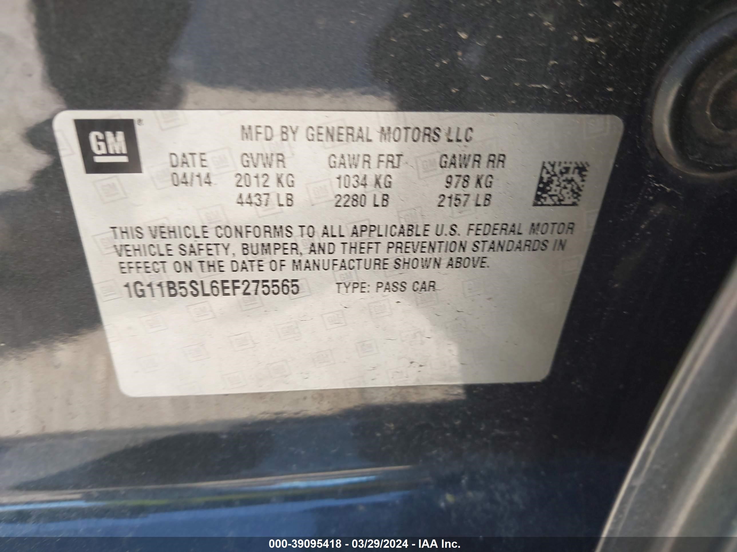 Photo 8 VIN: 1G11B5SL6EF275565 - CHEVROLET MALIBU 