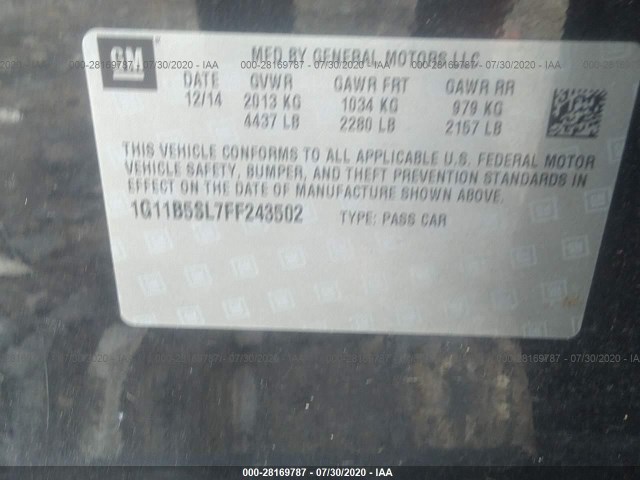 Photo 8 VIN: 1G11B5SL7FF243502 - CHEVROLET MALIBU 