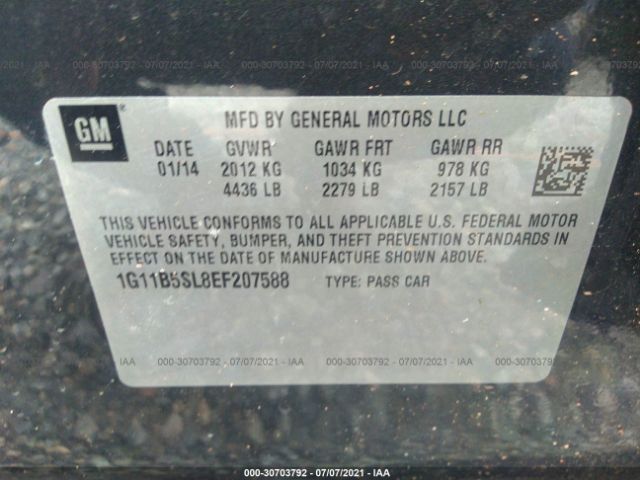 Photo 8 VIN: 1G11B5SL8EF207588 - CHEVROLET MALIBU 