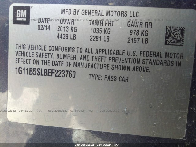 Photo 8 VIN: 1G11B5SL8EF223760 - CHEVROLET MALIBU 