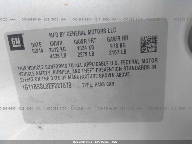 Photo 8 VIN: 1G11B5SL8EF227579 - CHEVROLET MALIBU 