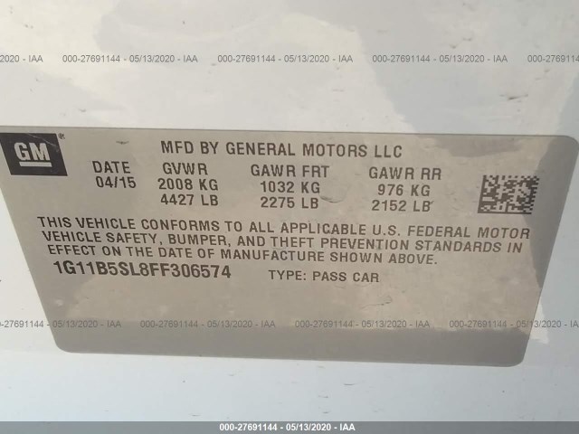 Photo 8 VIN: 1G11B5SL8FF306574 - CHEVROLET MALIBU 