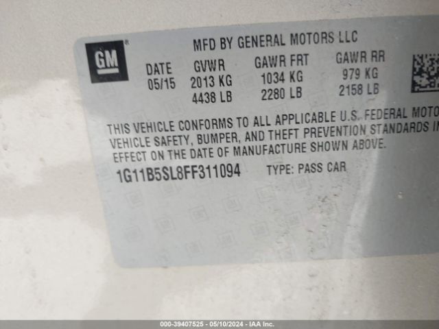 Photo 8 VIN: 1G11B5SL8FF311094 - CHEVROLET MALIBU 