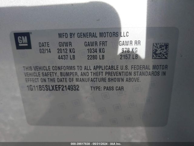 Photo 8 VIN: 1G11B5SLXEF214932 - CHEVROLET MALIBU 