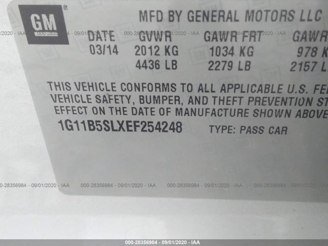 Photo 8 VIN: 1G11B5SLXEF254248 - CHEVROLET MALIBU 