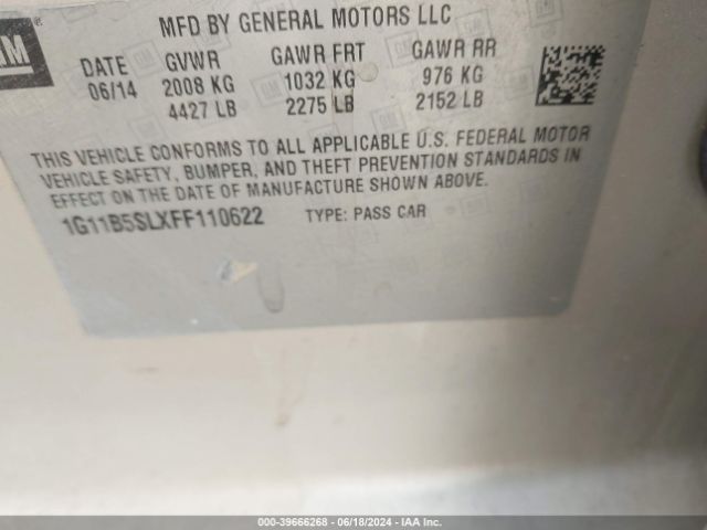 Photo 8 VIN: 1G11B5SLXFF110622 - CHEVROLET MALIBU 