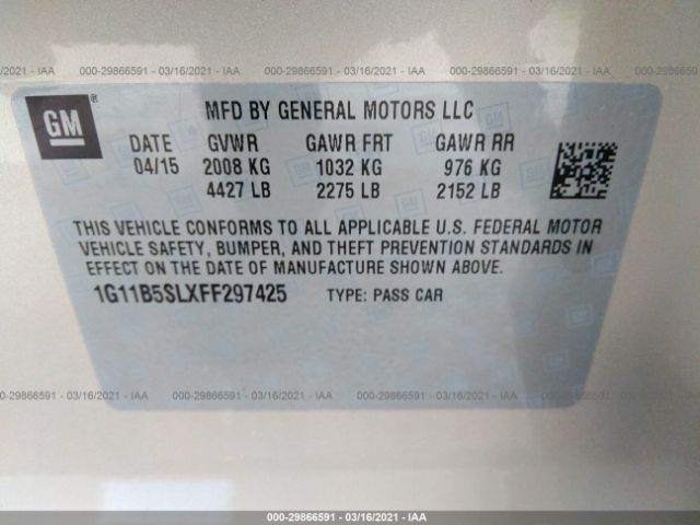 Photo 8 VIN: 1G11B5SLXFF297425 - CHEVROLET MALIBU 