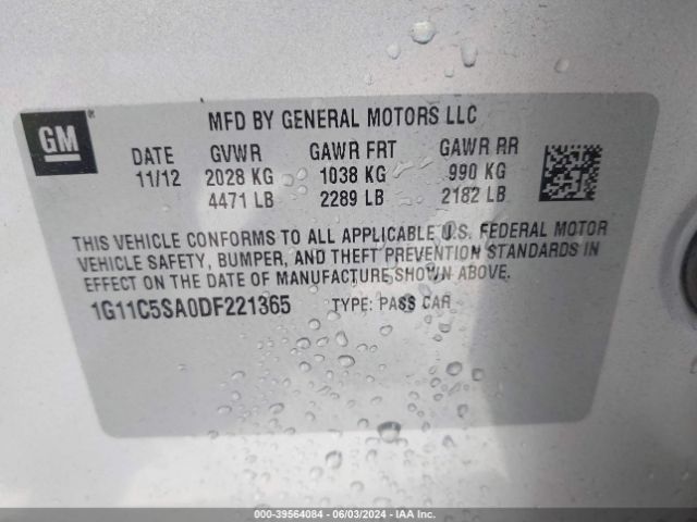 Photo 8 VIN: 1G11C5SA0DF221365 - CHEVROLET MALIBU 