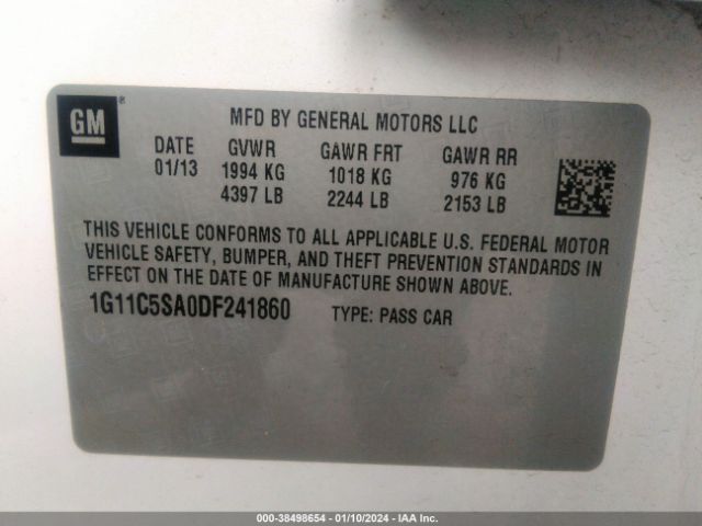 Photo 8 VIN: 1G11C5SA0DF241860 - CHEVROLET MALIBU 