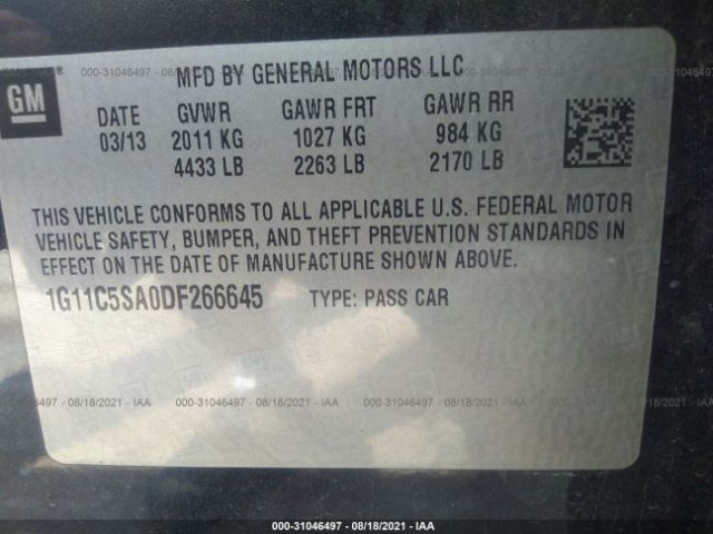 Photo 8 VIN: 1G11C5SA0DF266645 - CHEVROLET MALIBU 